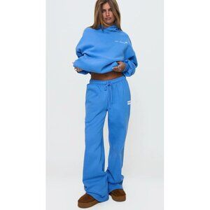 Princess Polly Heavy Wide Leg Sweatpants Blue Bubble Logo Metal Tips – Size 6